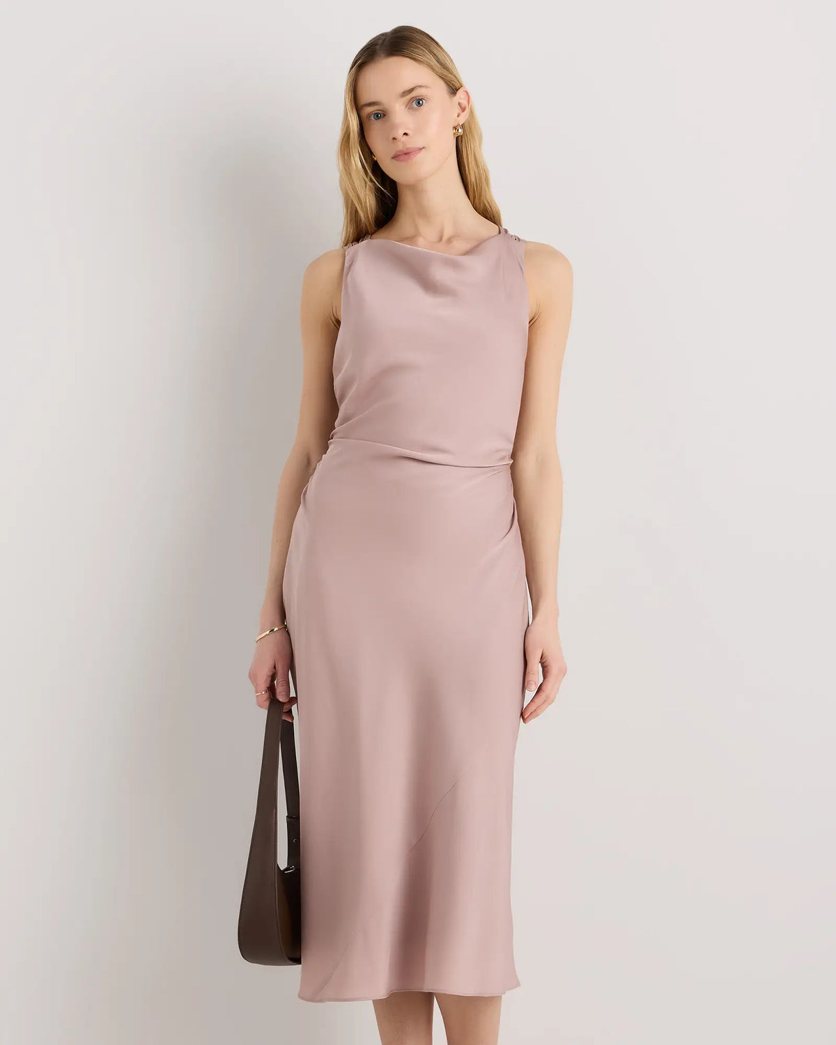 Washable Stretch Silk High Neck Midi Dress - US 9285
