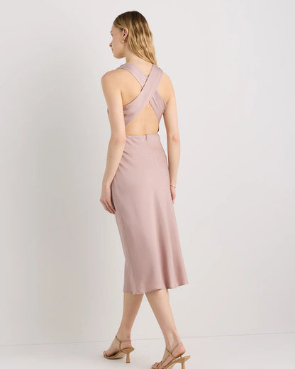 Washable Stretch Silk High Neck Midi Dress - US 9285