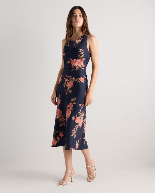 Washable Stretch Silk High Neck Midi Dress - US 9213