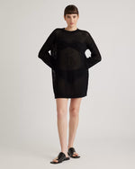 100% Organic Cotton Open-Knit Long Sleeve Cover-Up Mini Dress - US 2553