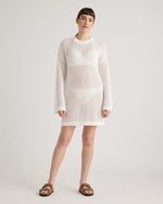 100% Organic Cotton Open-Knit Long Sleeve Cover-Up Mini Dress - US 5559
