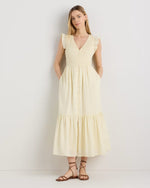 Organic Textured Cotton Smocked V-Neck Midi Dress - US 2644