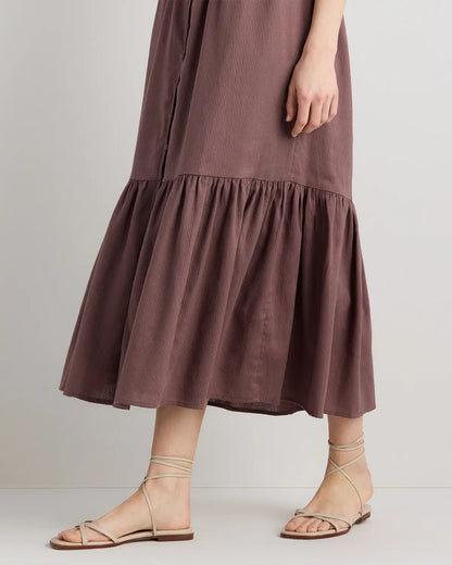 Organic Textured Cotton Smocked V-Neck Midi Dress - US 3371