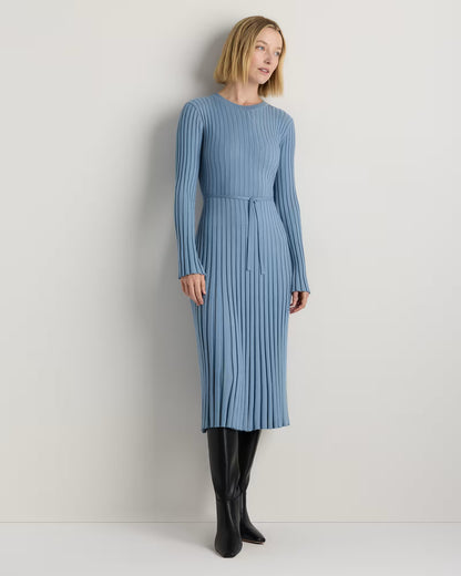 Cotton Cashmere Ribbed Long Sleeve Crew Midi Dress - US 8485