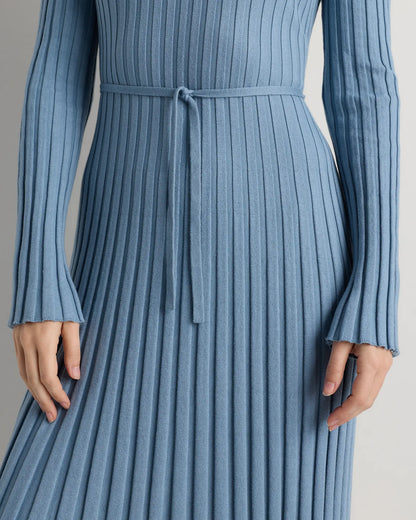 Cotton Cashmere Ribbed Long Sleeve Crew Midi Dress - US 8485