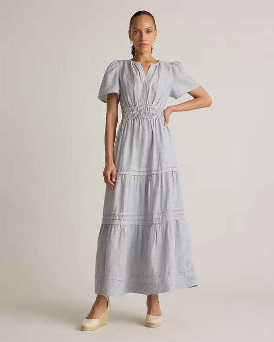 100% European Linen Tiered Maxi Dress - US 5819