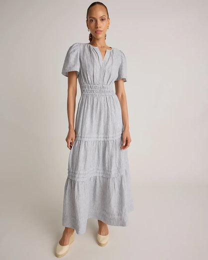 100% European Linen Tiered Maxi Dress - US 5819