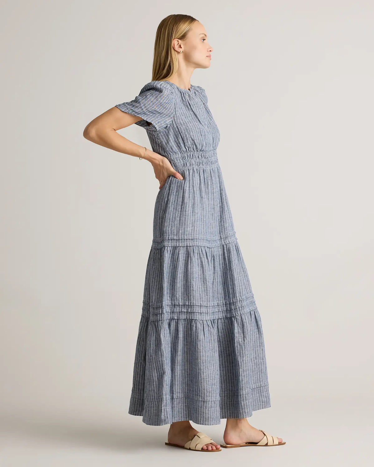 100% European Linen Tiered Maxi Dress - US 0074