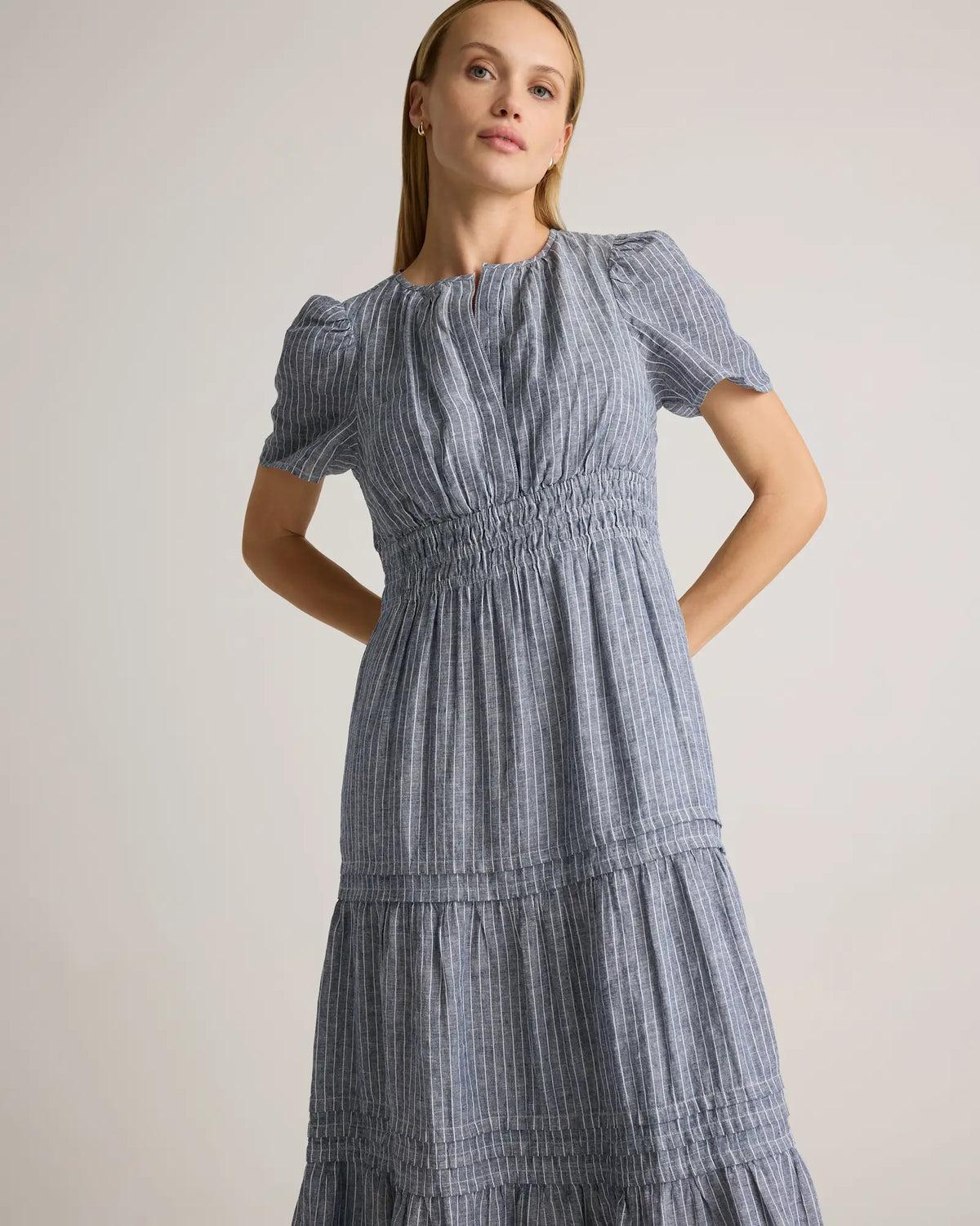 100% European Linen Tiered Maxi Dress - US 0074