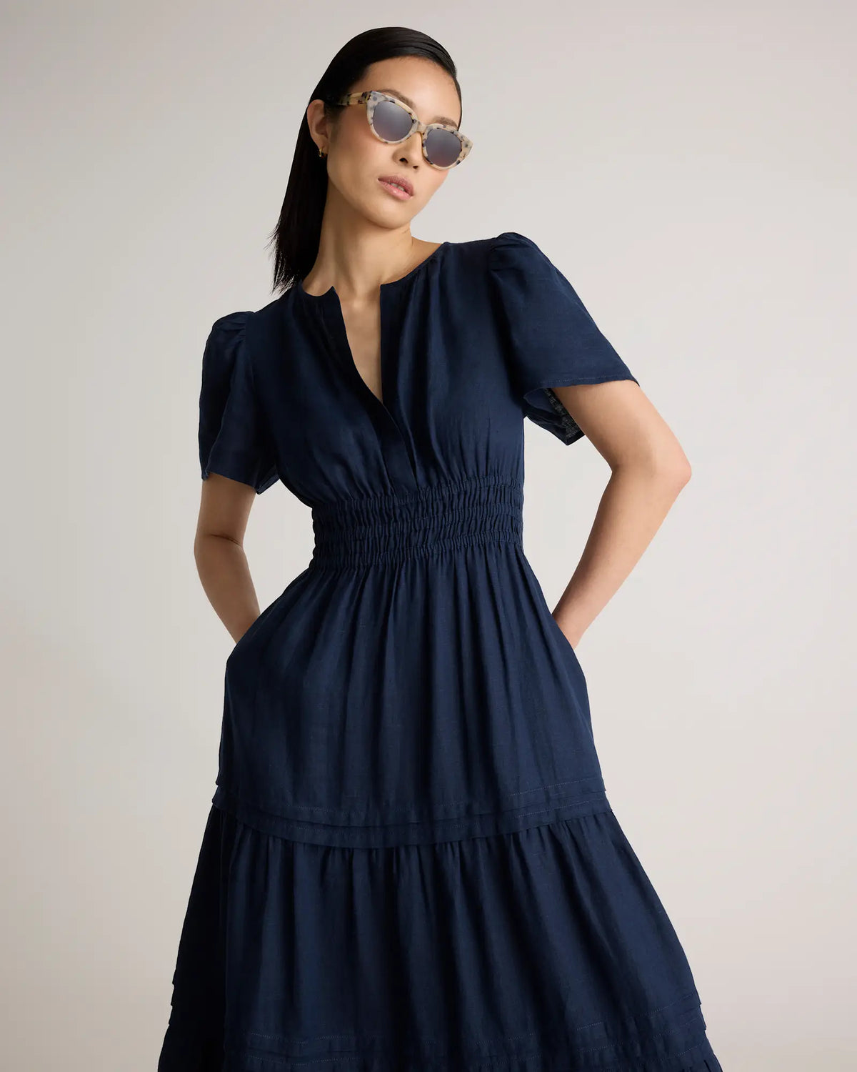 100% European Linen Tiered Maxi Dress - US 1531