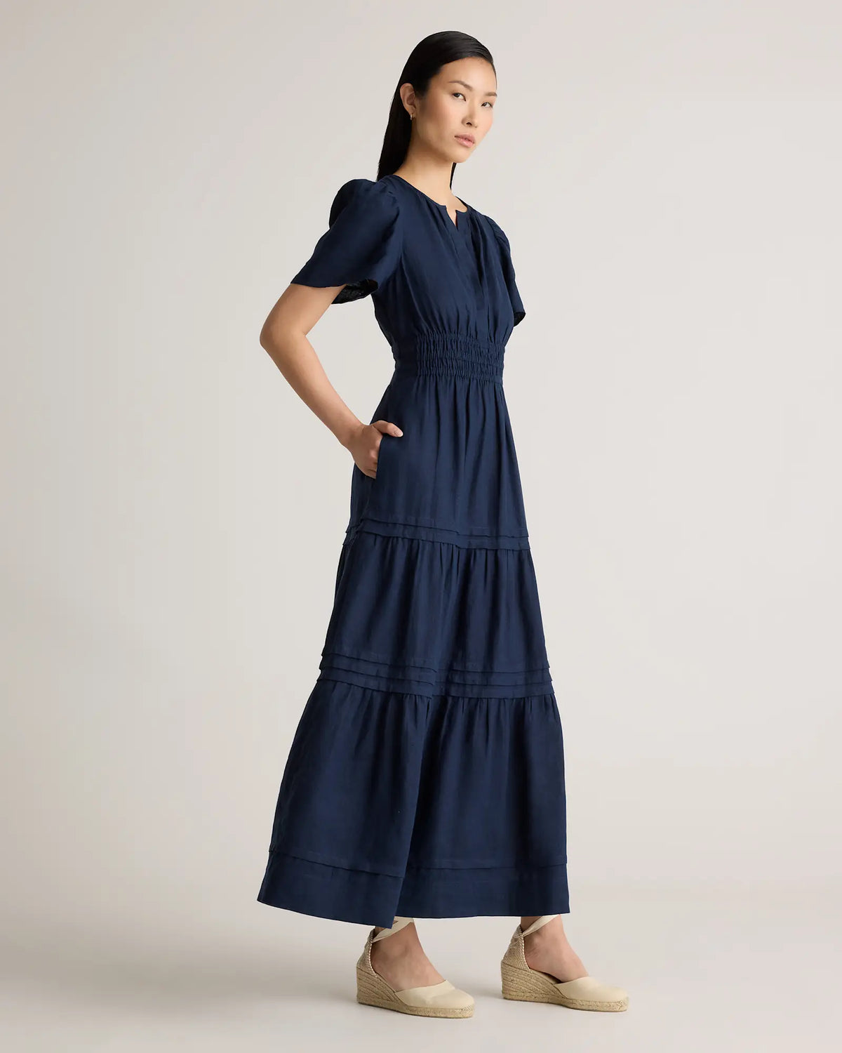 100% European Linen Tiered Maxi Dress - US 1531