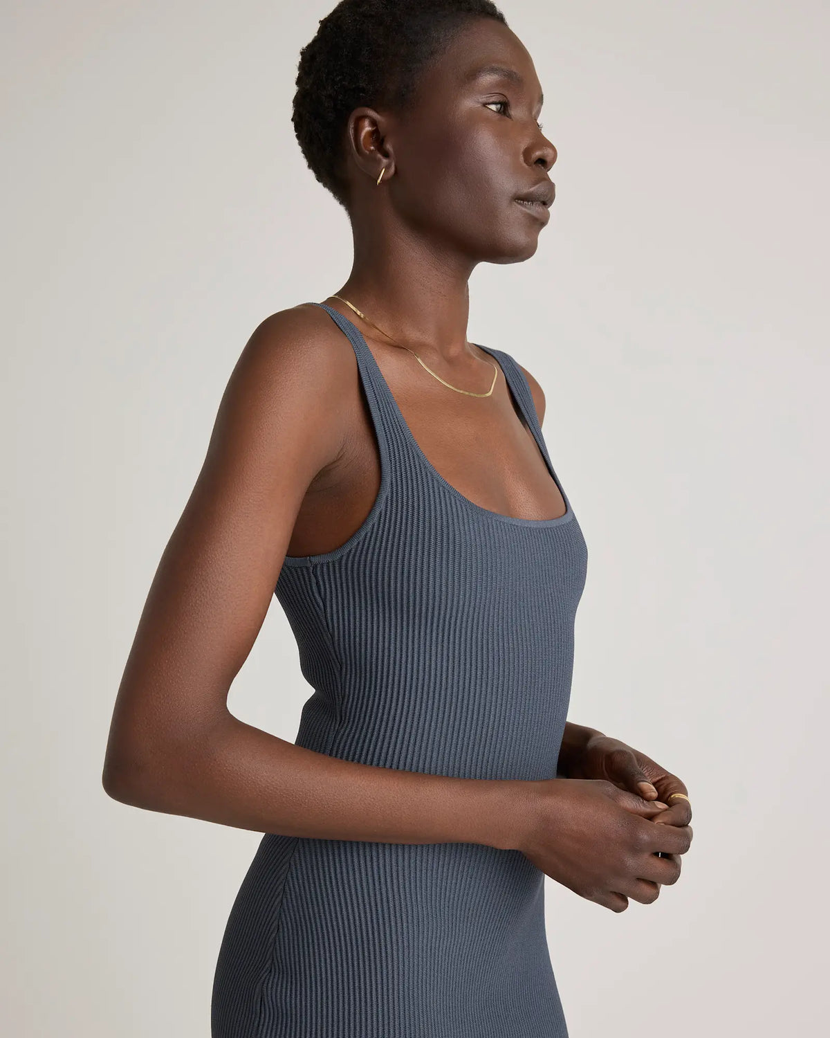 Square Neck Ribbed Knit Mini Dress - US 5326