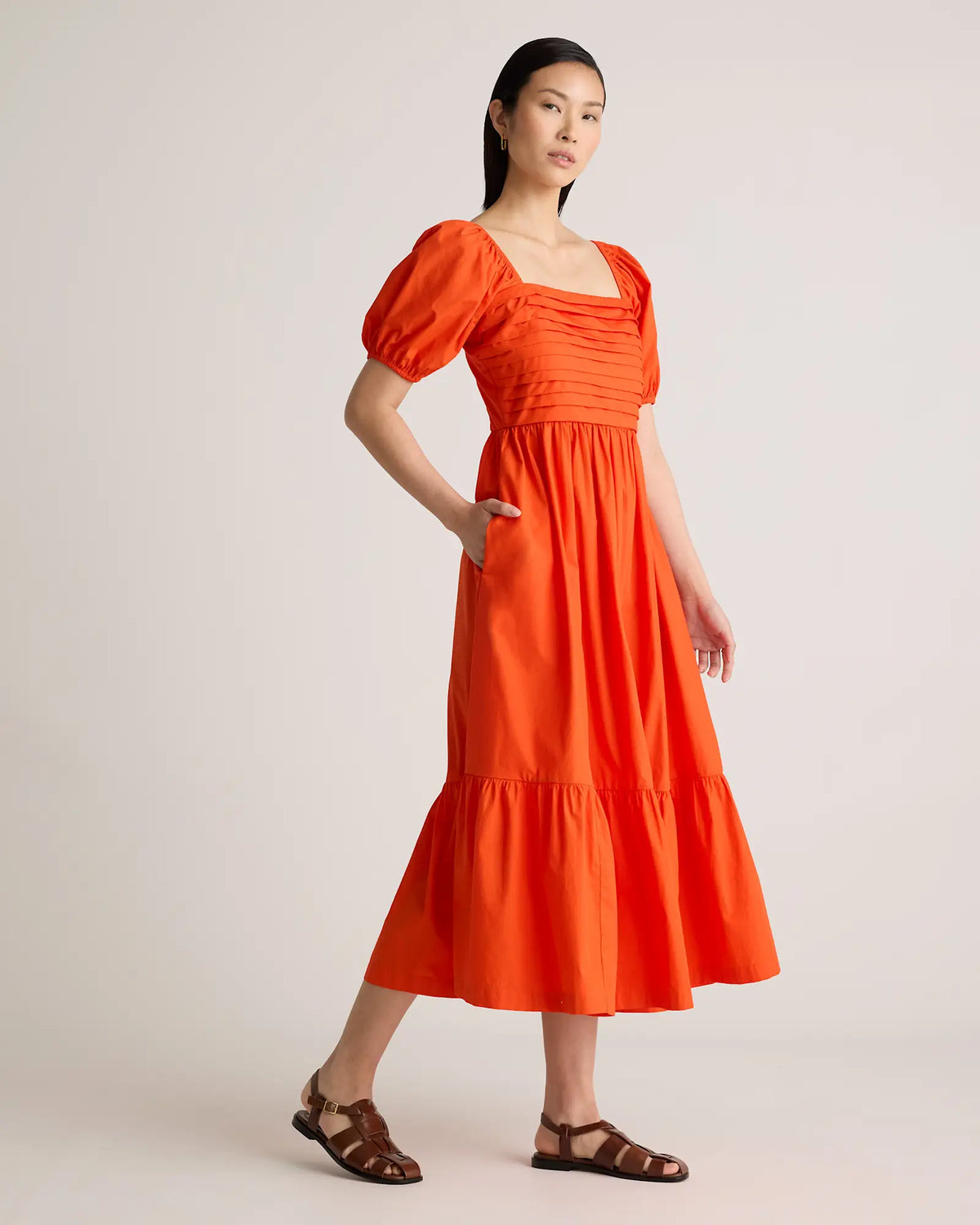 100% Organic Cotton Ruched Midi Dress - US 3136