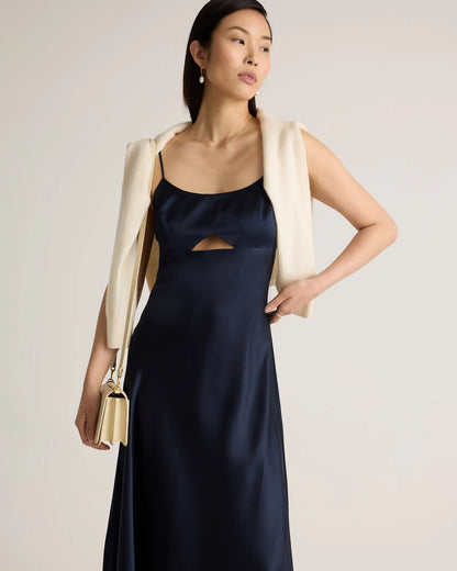 100% Washable Silk Cutout Midi Slip Dress - US 6891