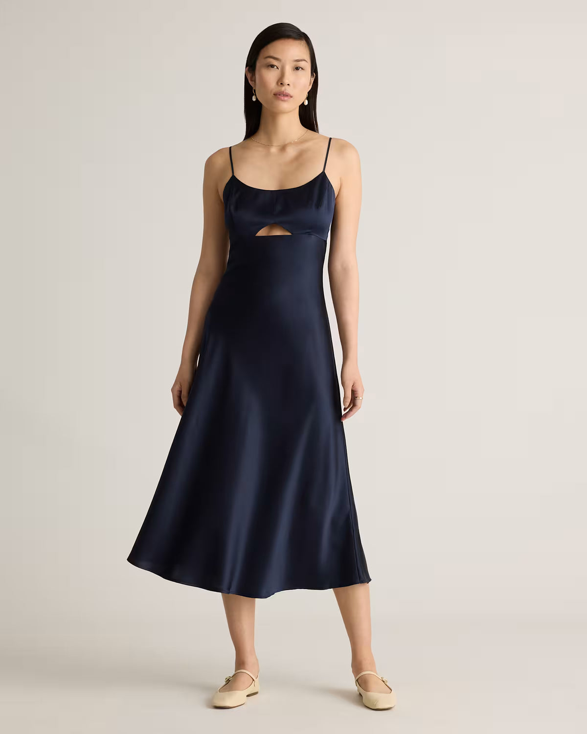 100% Washable Silk Cutout Midi Slip Dress - US 6891