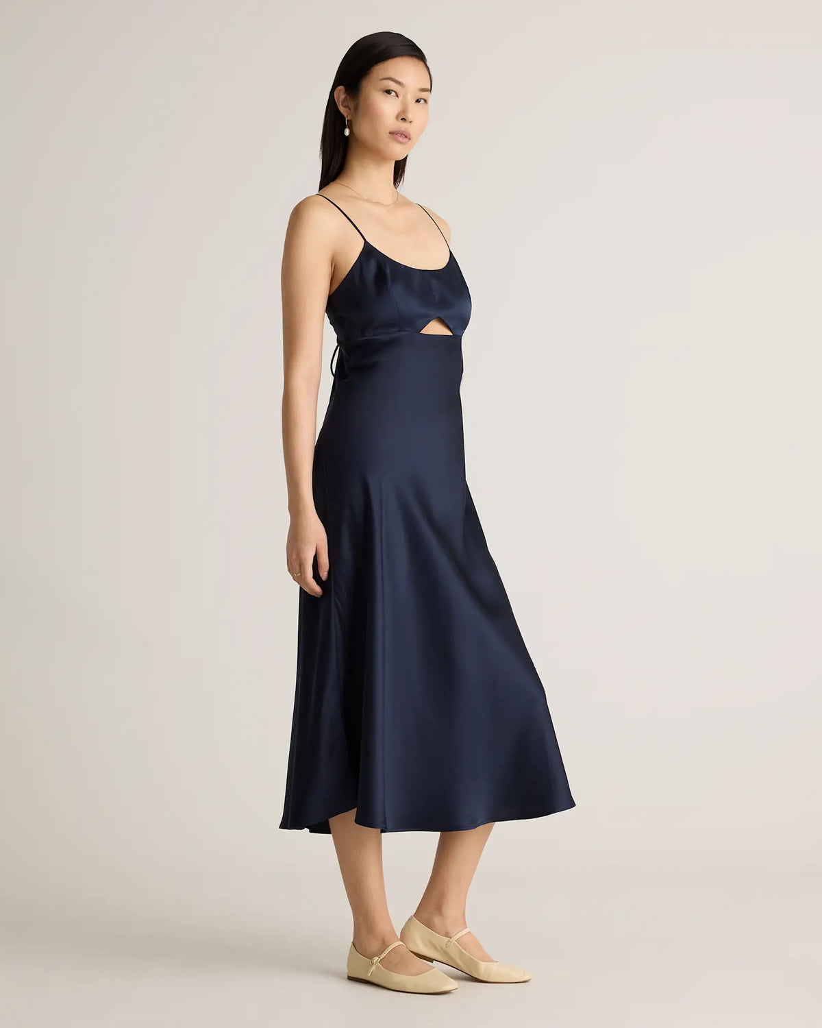 100% Washable Silk Cutout Midi Slip Dress - US 6891