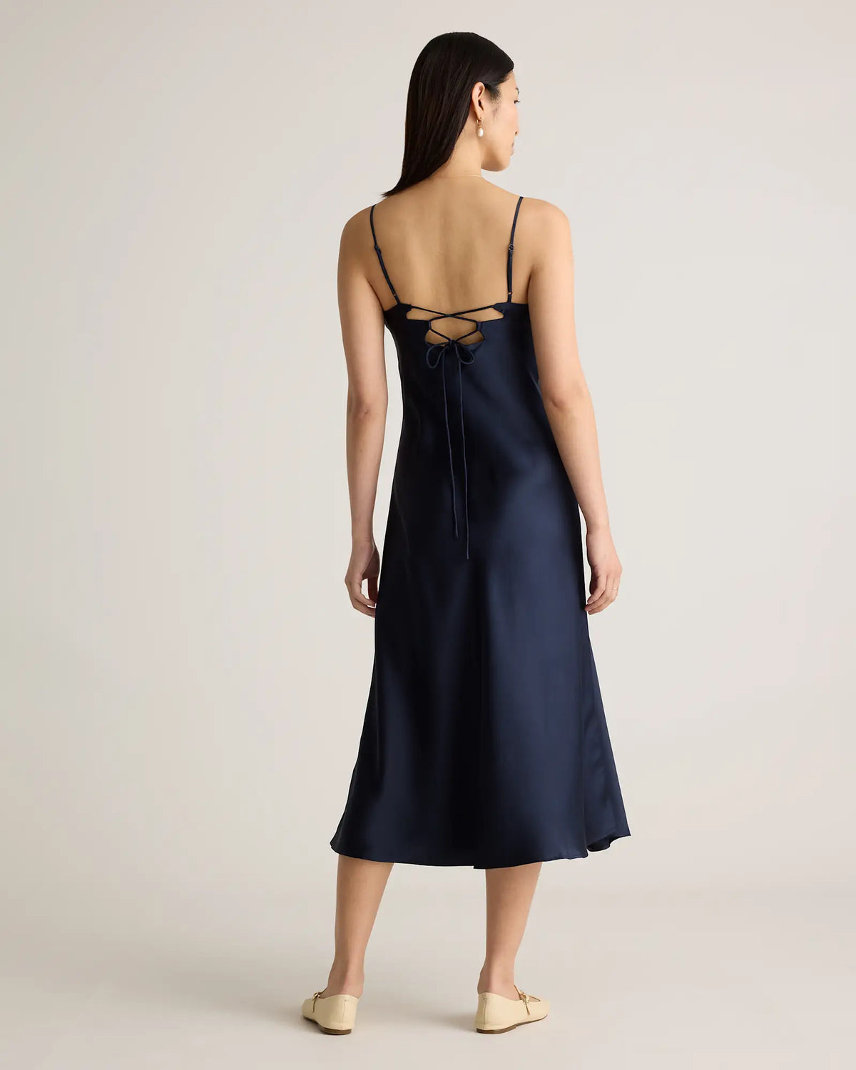 100% Washable Silk Cutout Midi Slip Dress - US 6891