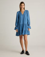 Chambray Tencel Tiered Long Sleeve Mini Dress - US 4607