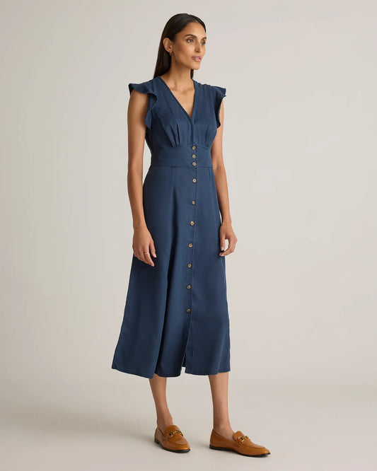 Vintage Wash Tencel Button Front Midi Dress - US 6609