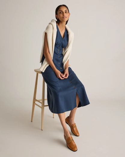 Vintage Wash Tencel Button Front Midi Dress - US 6609