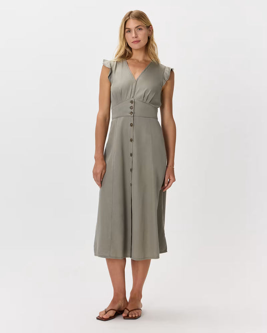 Vintage Wash Tencel Button Front Midi Dress - US 5766