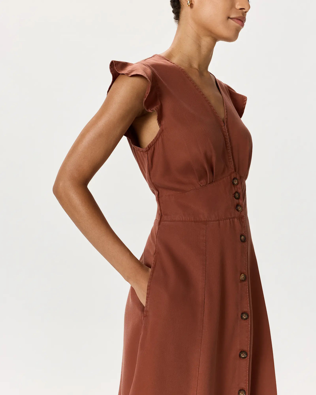 Vintage Wash Tencel Button Front Midi Dress - US 2296