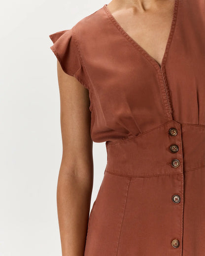 Vintage Wash Tencel Button Front Midi Dress - US 2296
