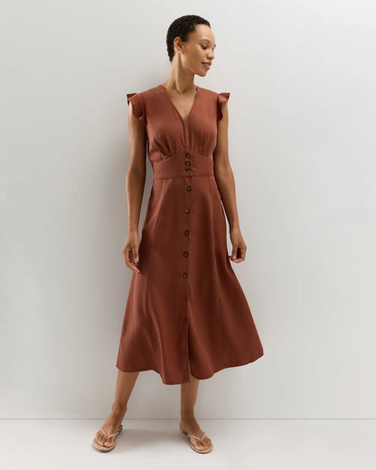 Vintage Wash Tencel Button Front Midi Dress - US 2296