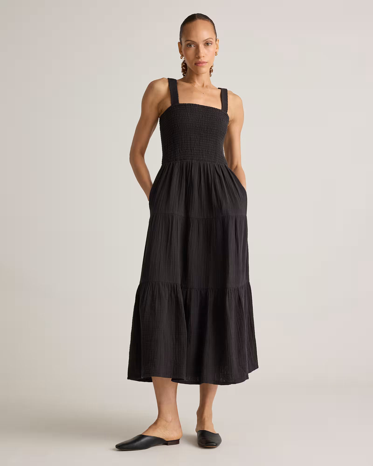 100% Organic Cotton Gauze Smocked Sleeveless Maxi Dress - US 0090