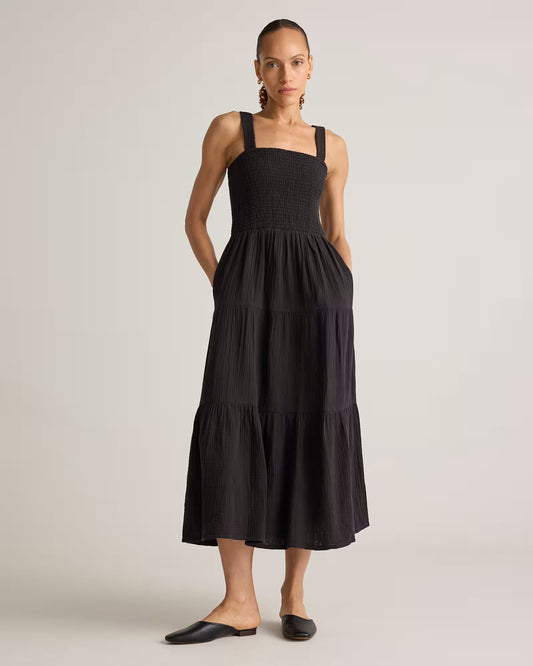 100% Organic Cotton Gauze Smocked Sleeveless Maxi Dress - US 9546