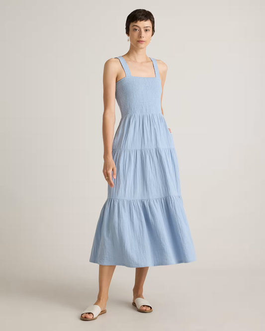 100% Organic Cotton Gauze Smocked Sleeveless Maxi Dress - US 7513