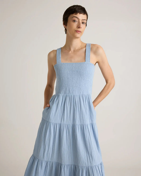 100% Organic Cotton Gauze Smocked Sleeveless Maxi Dress - US 7513