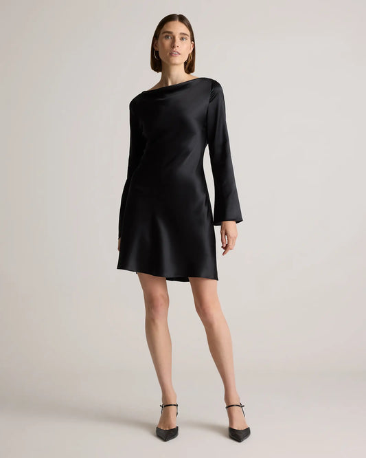 100% Washable Silk Long Sleeve Mini Dress - US 4209