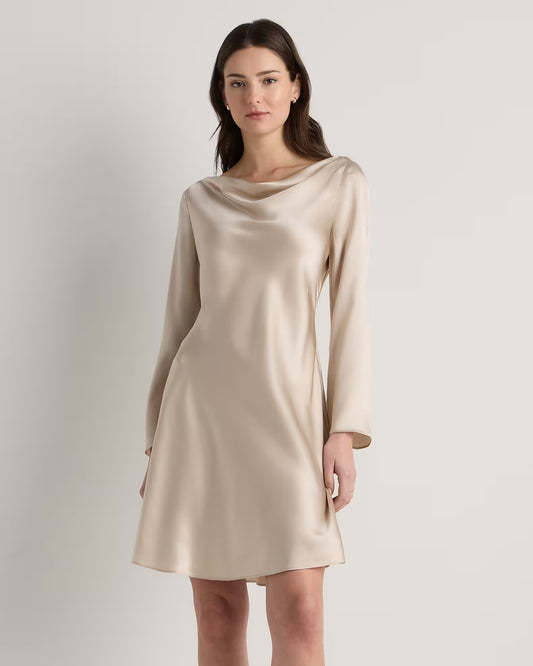100% Washable Silk Long Sleeve Mini Dress - US 3817