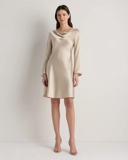 100% Washable Silk Long Sleeve Mini Dress - US 3817