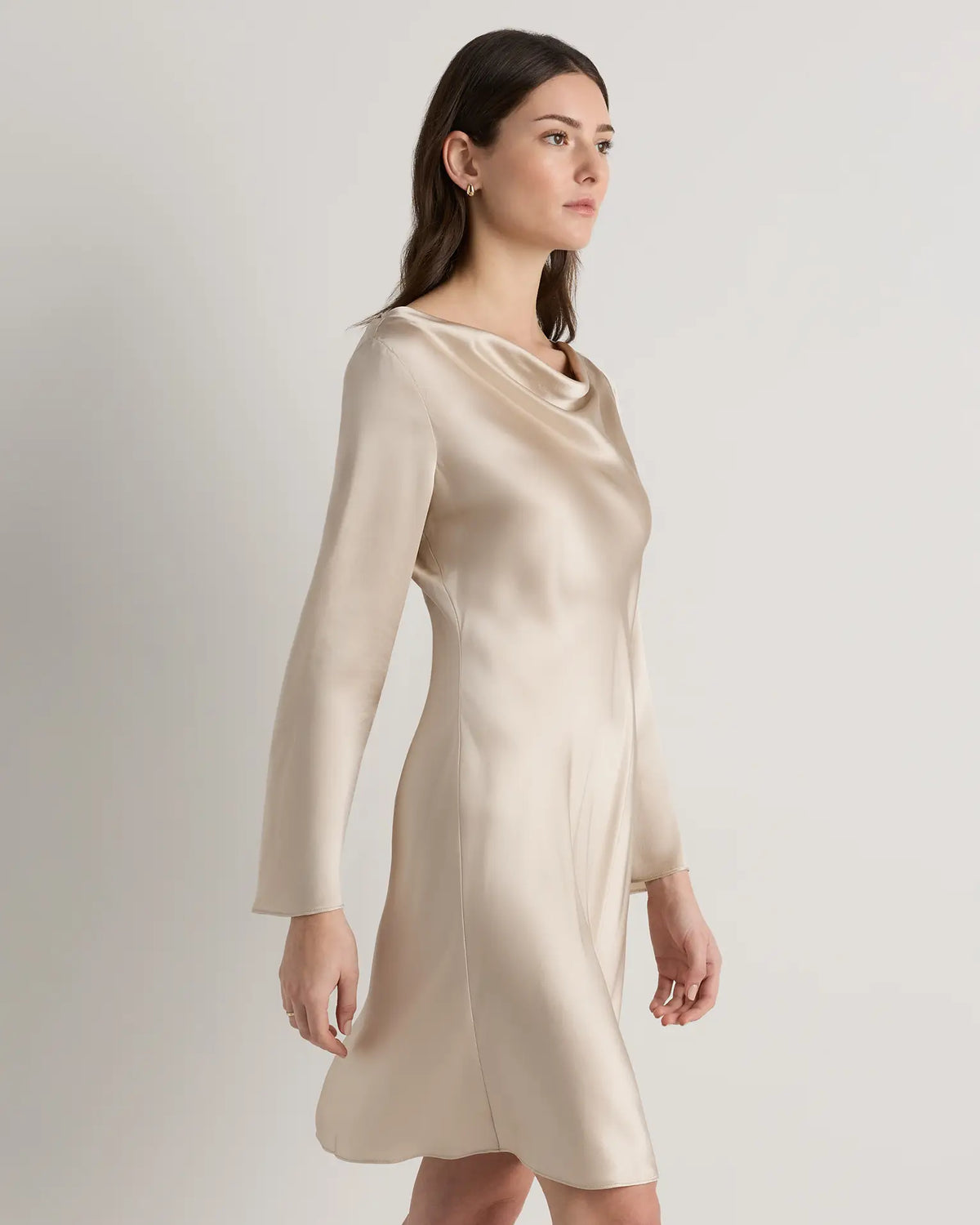 100% Washable Silk Long Sleeve Mini Dress - US 3817