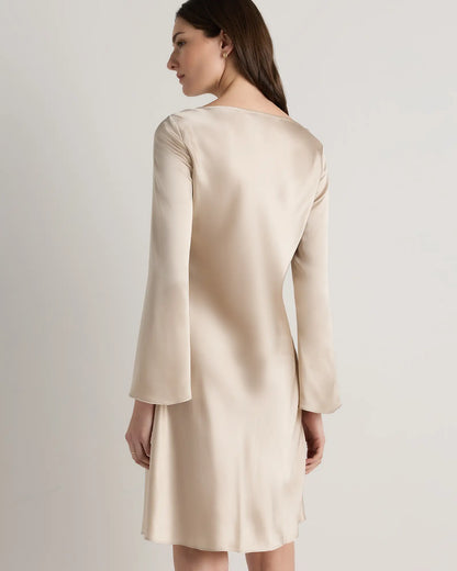 100% Washable Silk Long Sleeve Mini Dress - US 3817