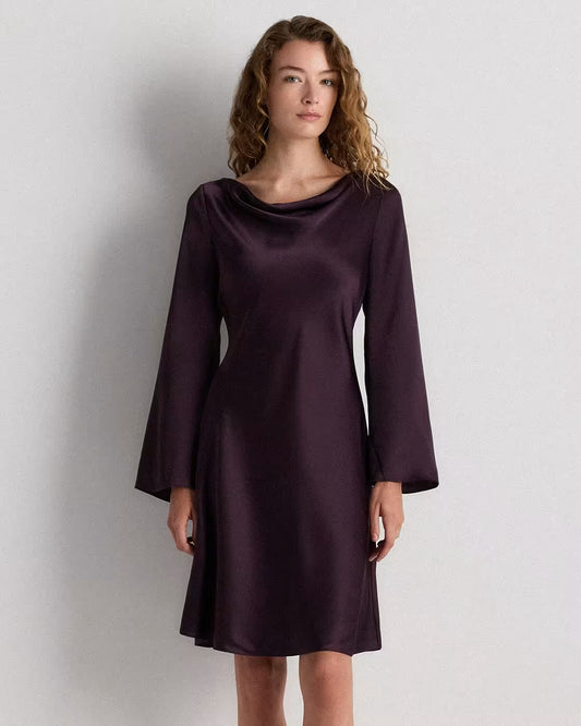 100% Washable Silk Long Sleeve Mini Dress - US 8726
