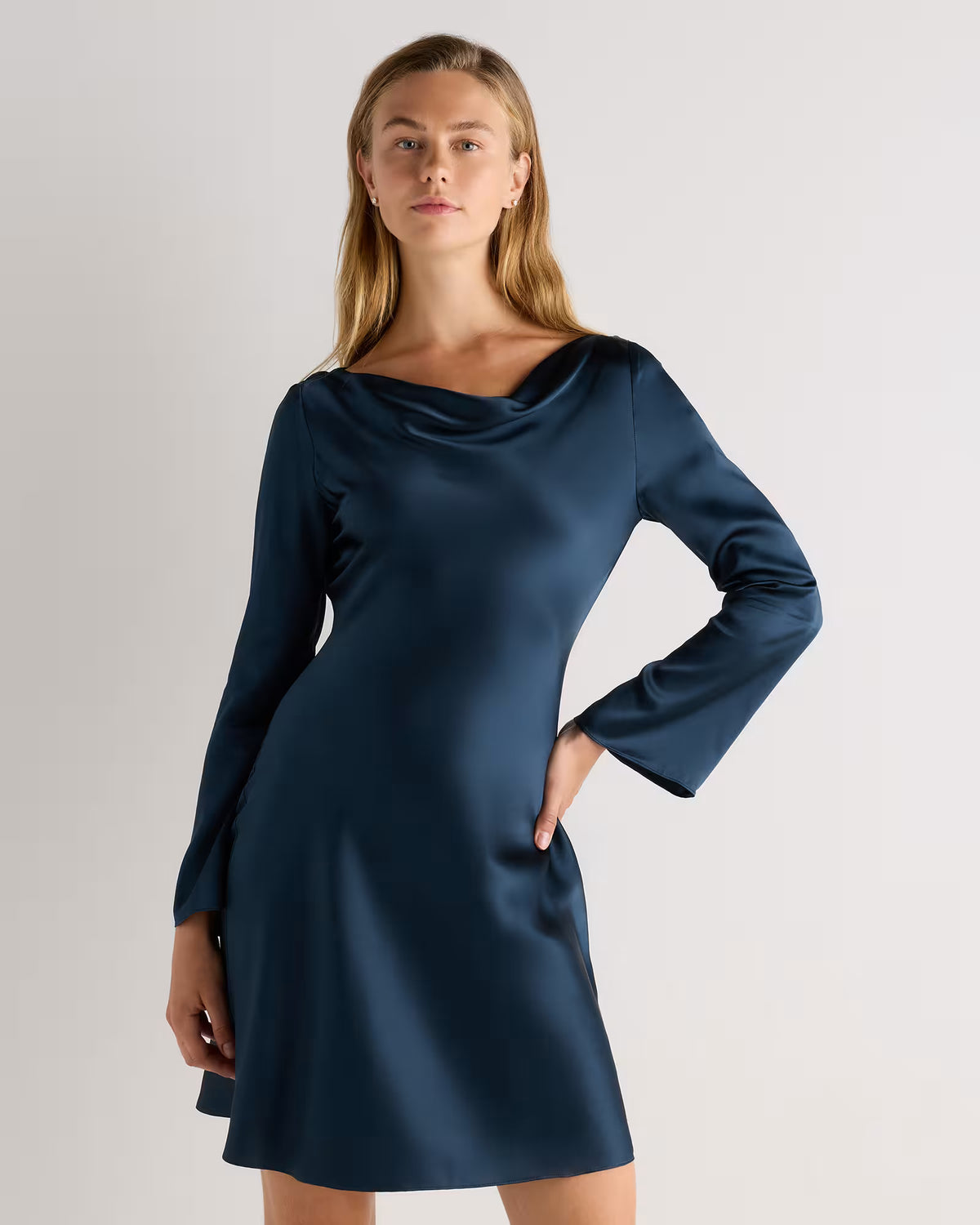 100% Washable Silk Long Sleeve Mini Dress - US 5162
