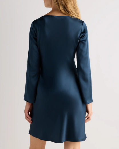 100% Washable Silk Long Sleeve Mini Dress - US 5162