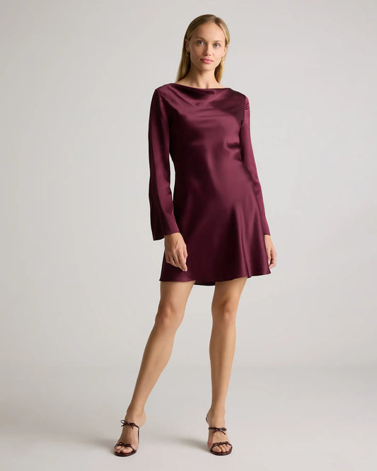 100% Washable Silk Long Sleeve Mini Dress - US 8997