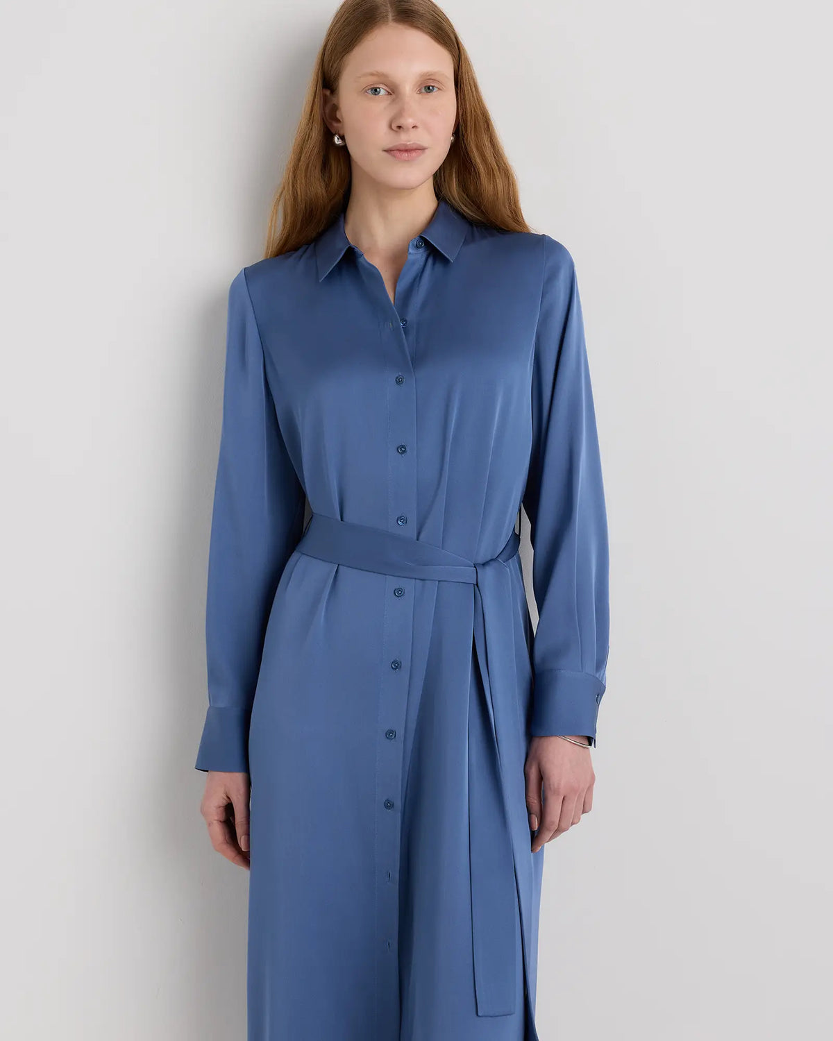 Washable Stretch Silk Maxi Shirt Dress - US 8994