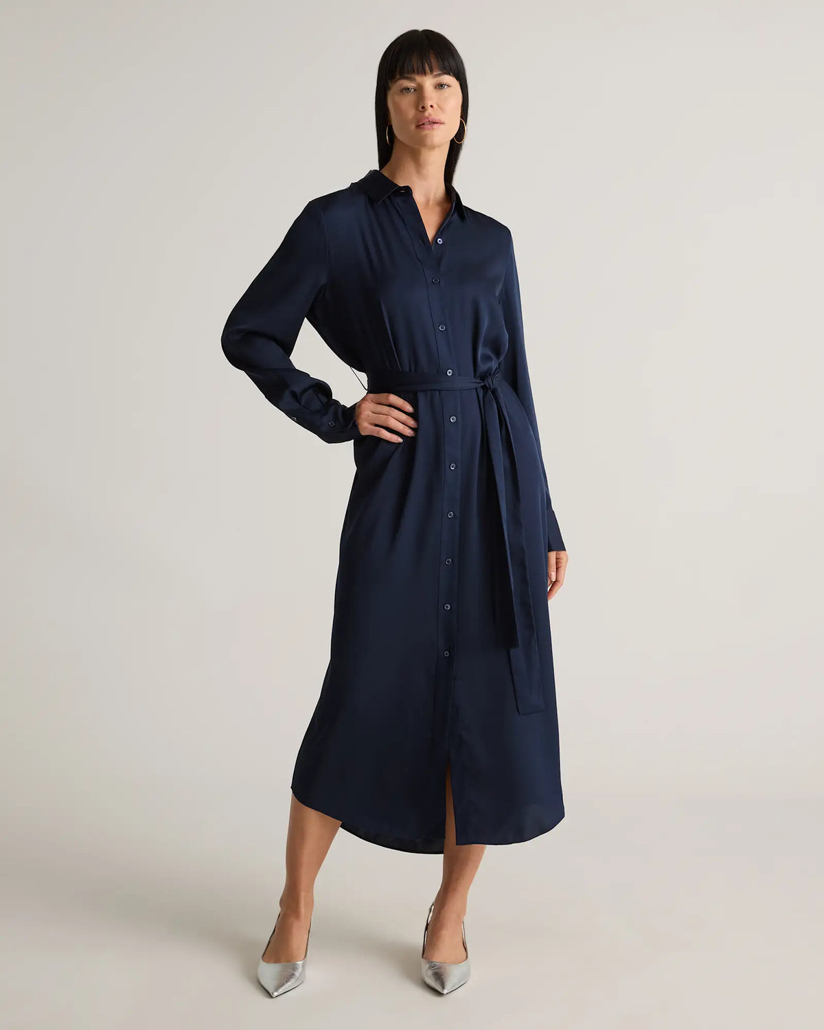 Washable Stretch Silk Maxi Shirt Dress - US 8041