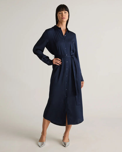 Washable Stretch Silk Maxi Shirt Dress - US 8041