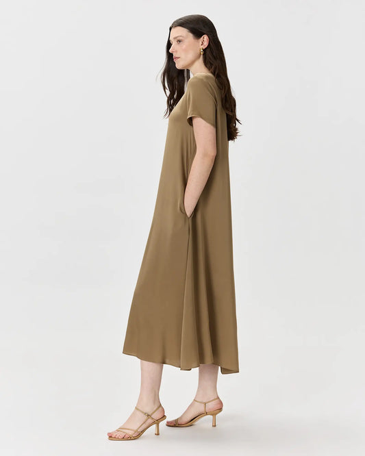 Washable Stretch Silk Voluminous Maxi Dress - US 4803