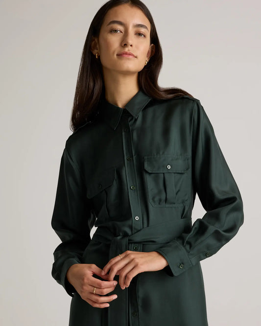 100% Silk Twill Utility Shirt Dress - US 7510