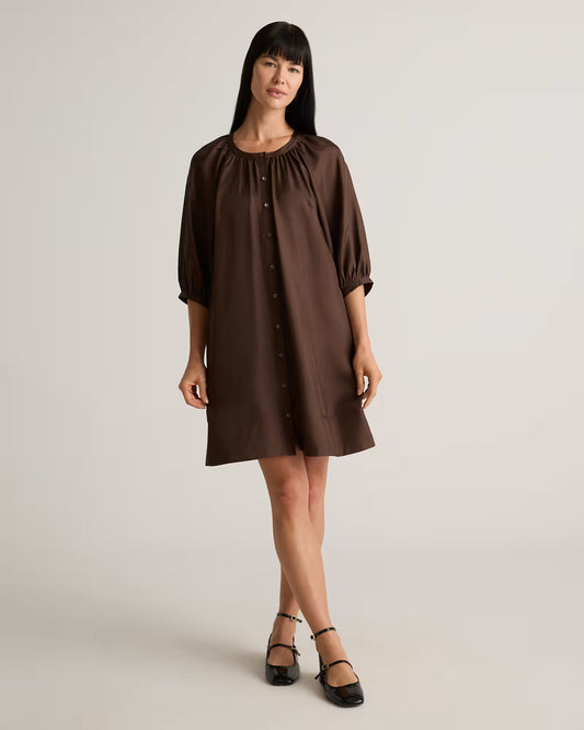 100% Silk Twill Button Front Mini Dress - US 2354