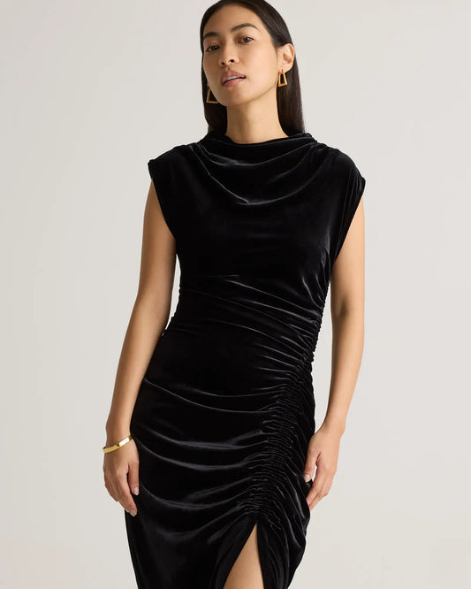 Stretch Silk Velvet Ruched Midi Dress - US 4224