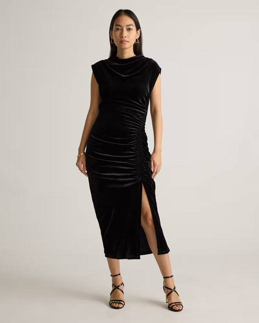 Stretch Silk Velvet Ruched Midi Dress - US 4224