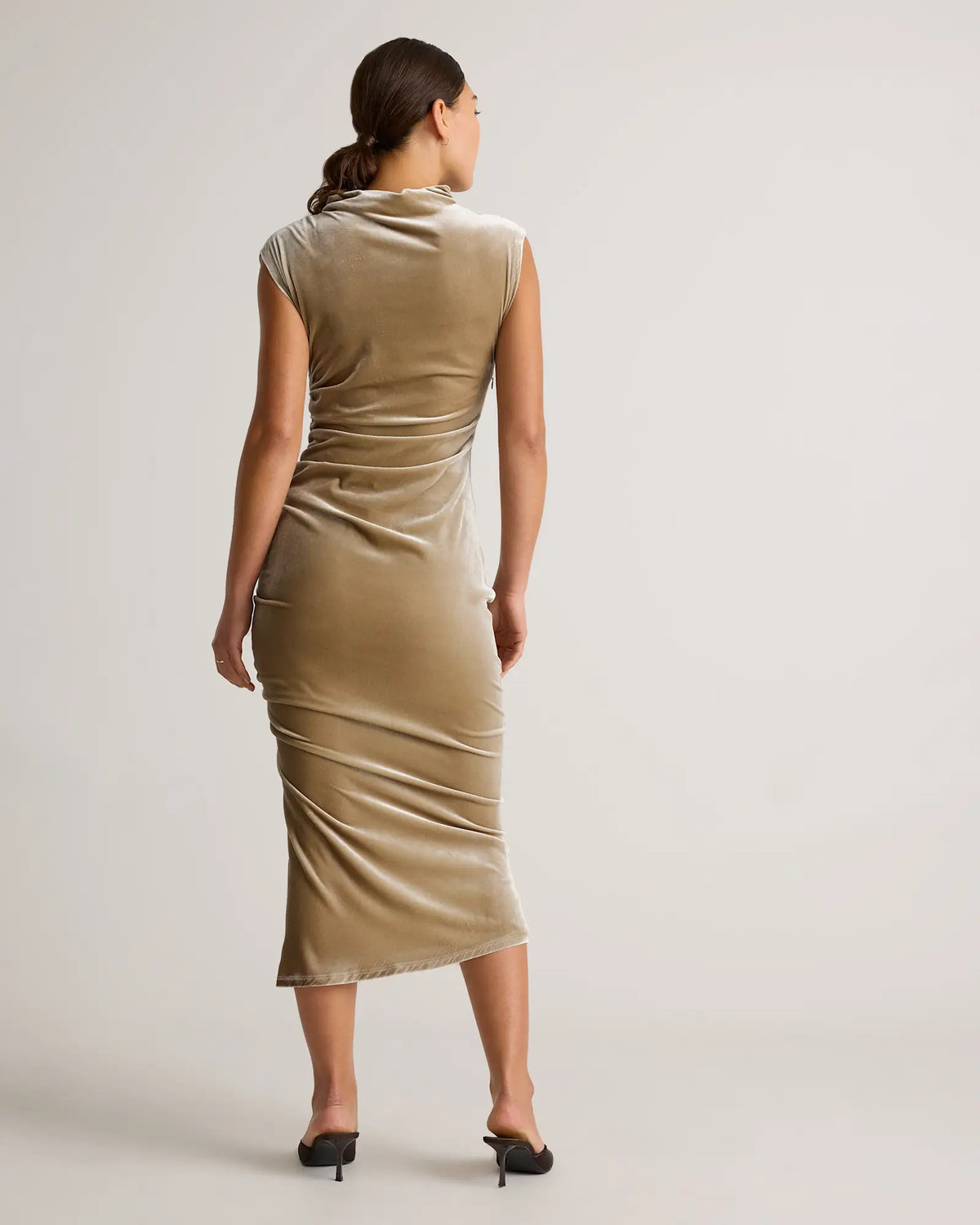Stretch Silk Velvet Ruched Midi Dress - US 9235